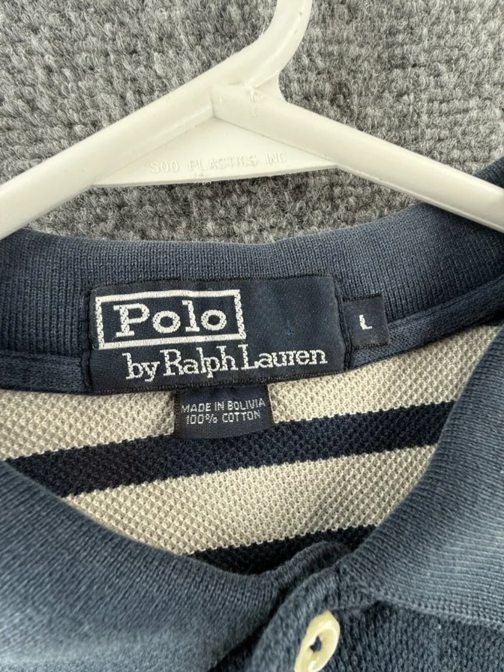 Polo Ralph Lauren Striped Blue White Short Sleeve Polo Shirt Men Cotton Mesh LG